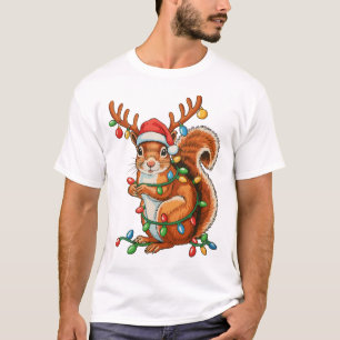Camiseta Esquilo de Natal Luzes de Natal Bonita Temporada d