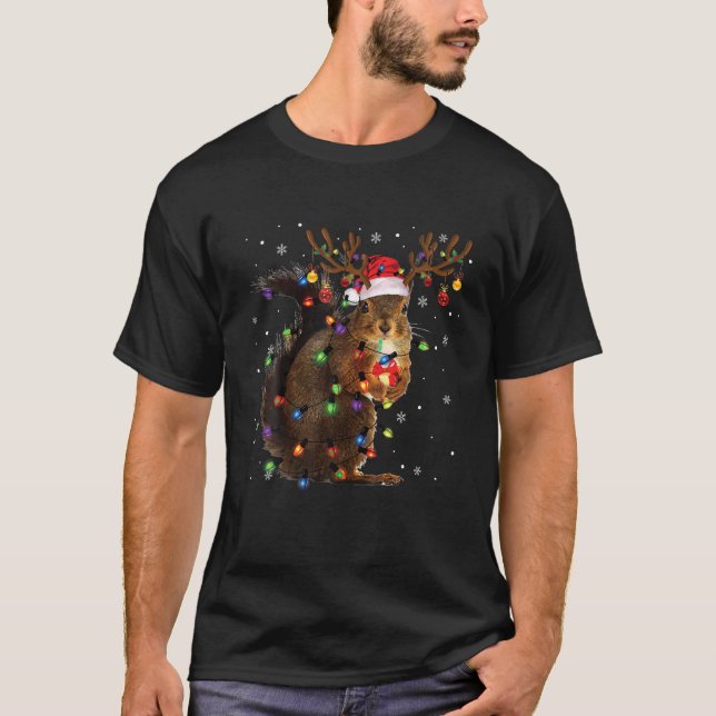 Camiseta Esquilo de Natal Tee Reindeer Luzes de Natal P (Frente)
