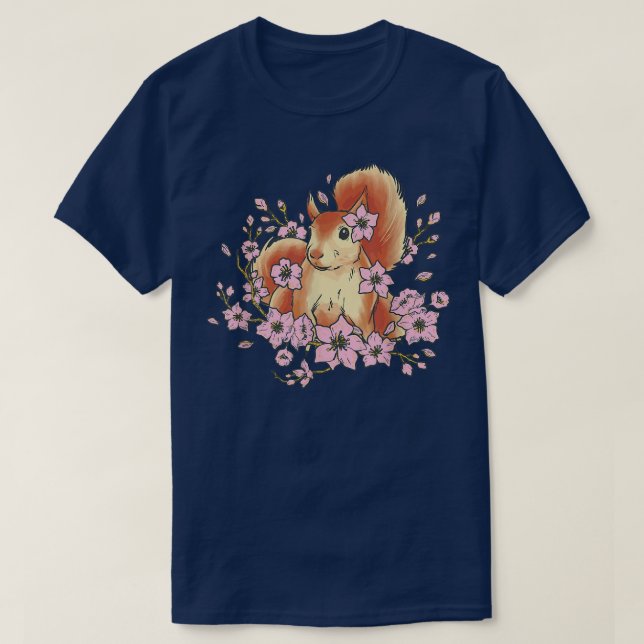 Camiseta Esquilo e esquilo engraçado com sakura e cereja (Frente do Design)
