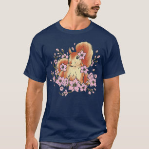 Camiseta Esquilo e esquilo engraçado com sakura e cereja