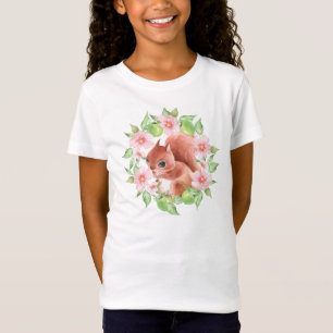Camiseta Esquilo e flores rosadas