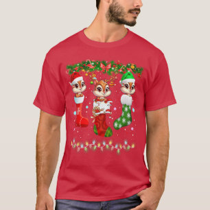 Camiseta Esquilo em Meias de Natal Luzes Esquilo Presente d