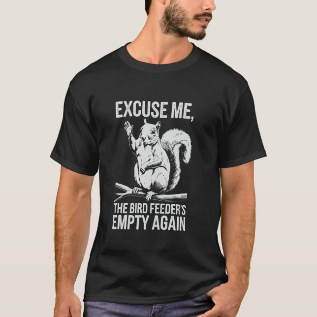 Camiseta Esquilo Engraçado Com Licença, Comedouro de Pássar (Frente)