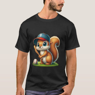 Camiseta Esquilo Engraçado Jogando Beisebol Apanhador Menin