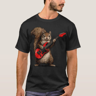 Camiseta Esquilo Engraçado Tocando Rock de Guitarra E