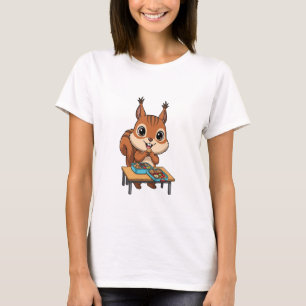 Camiseta Esquilo Feliz e Fofo Comendo Almoço de Caixas Bent