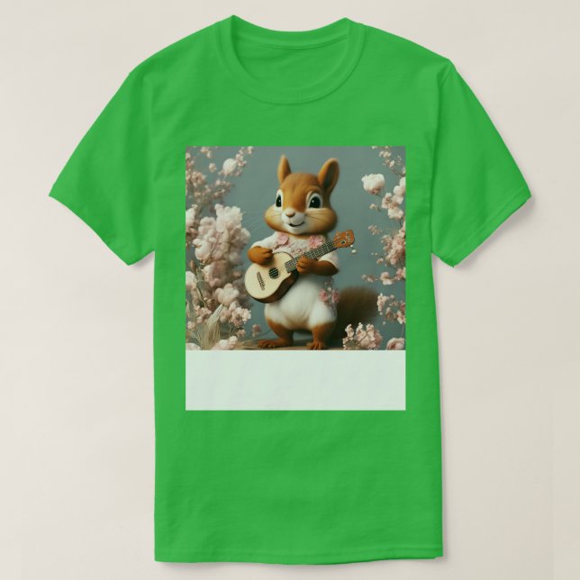 Camiseta Esquilo Floral De Cuta Aestésico Que Joga Banjo (Frente do Design)