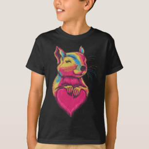 Camiseta Esquilo Fofo Arco-íris Abraçando Coração de Amor n