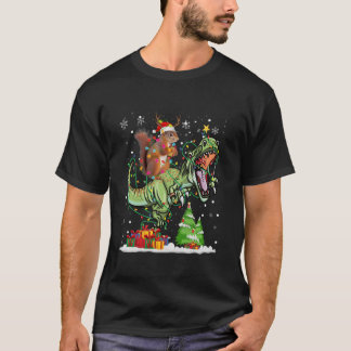 Camiseta Esquilo Funny Light Santa Hat Tree Flocos de Neve 