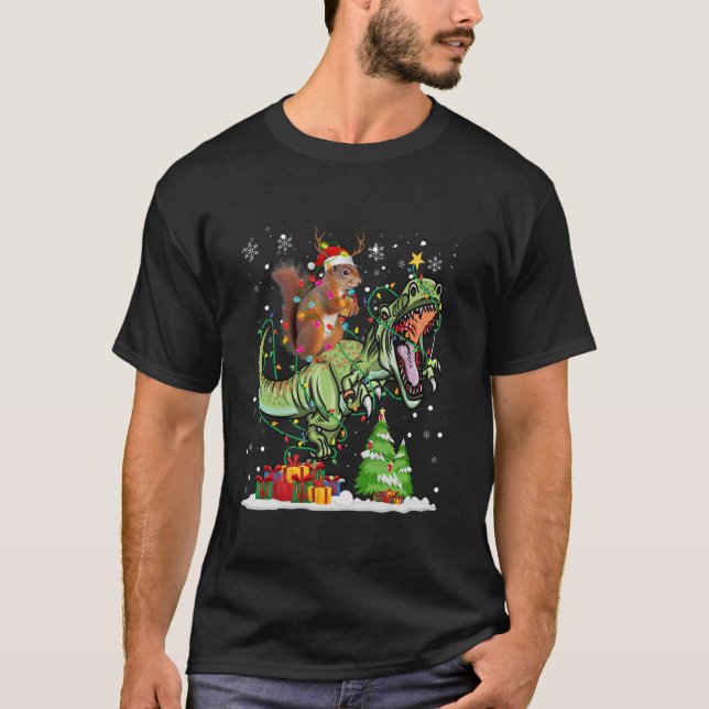 Camiseta Esquilo Funny Light Santa Hat Tree Flocos de Neve  (Frente)