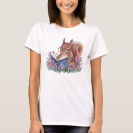 Camiseta Esquilo Lendo Um Livro, Aninhado Em Flores