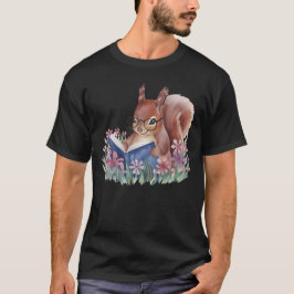 Camiseta Esquilo Lendo Um Livro, Aninhado Em Flores