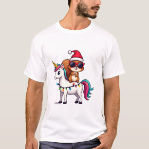 Camiseta Esquilo Luzes de Natal Cavalgando Unicórn