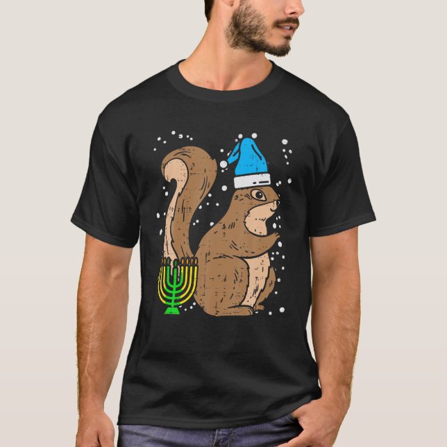 Camiseta Esquilo Menorah Judeu Hanukkah Chanukah Animal L (Frente)