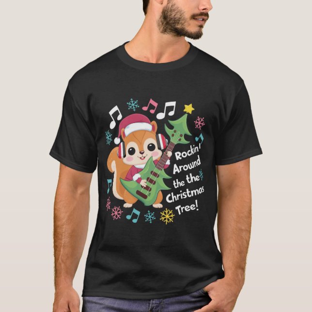 Camiseta Esquilo Musical em Santa Chapéu - Feriado Colorido (Frente)