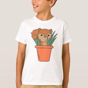 Camiseta Esquilo Na Flor De Pote Da Flor Da Planta