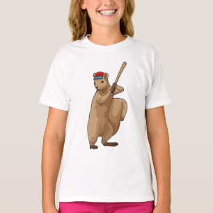 Camiseta Esquilo no Baseball com bastão de beisebol