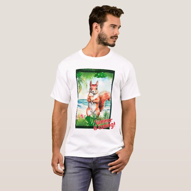 Camiseta Esquilo: "O verão está chegando!" (Frente Completa)