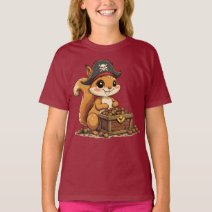 Camiseta Esquilo Pirata com Tesouro de Bolota Divertido Fof