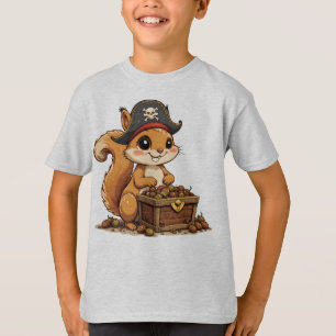 Camiseta Esquilo Pirata com Tesouro de Bolotas Engraçado Fo