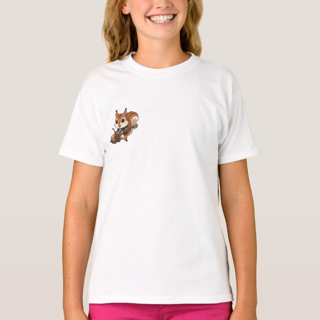 Camiseta Esquilo Rockstar Tocando Guitarra de Bolota para C (Frente)