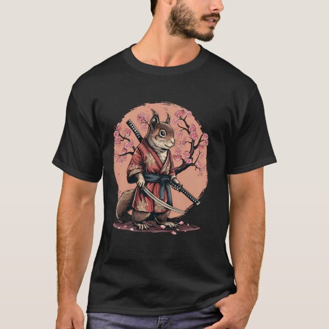 Camiseta Esquilo Samurai Japonês Esquilo Ninja Sakura Ja (Frente)