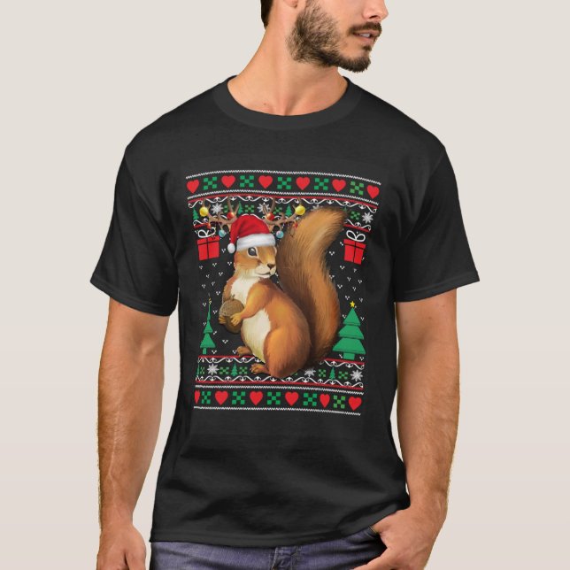 Camiseta Esquilo Santa Hat Correspondendo ao Esquilo Feio C (Frente)