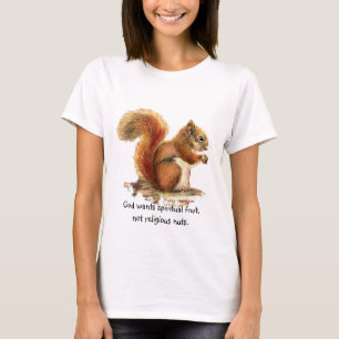 Camiseta Esquilo vermelho da aguarela, citações engraçad