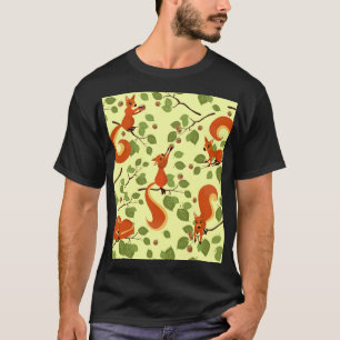 Camiseta Esquilo vermelho em ramos de avelã.
