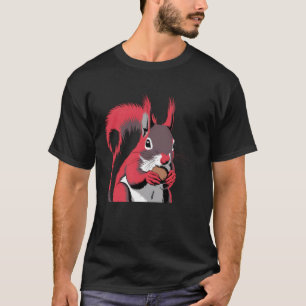 Camiseta Esquilo Vermelho Ousado com Noz Design Artístico M