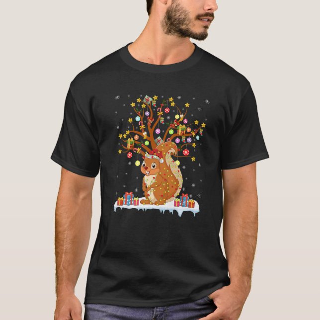 Camiseta Esquilo Xmas Lighting Tree Papais noeis de esquilo (Frente)