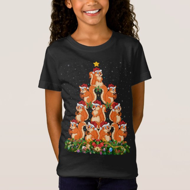 Camiseta Esquilo Xmas Tree Gift Santa Hat, Natal (Frente)