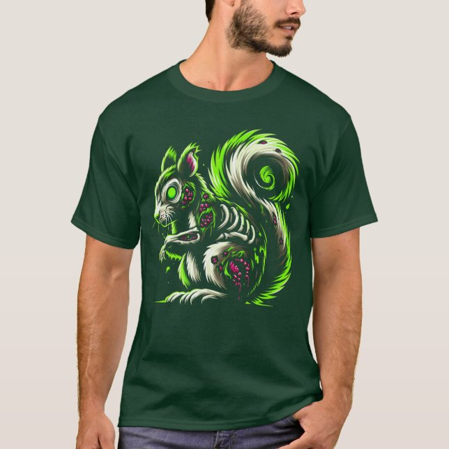 Camiseta Esquilo Zumbi Escuro Halloween Horror Esqueleto Cr (Frente)