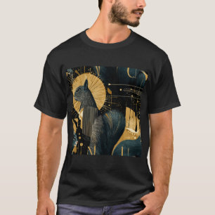 Camiseta Esquilos Cósmicos – Padrão Art Déco Preto e Dourad