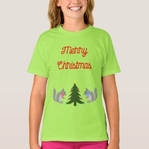 Camiseta Esquilos Decorantes de Árvore de Natal Personaliza