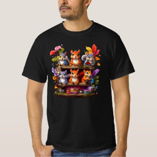 Camiseta Esquilos Em Uma Estante De Madeira