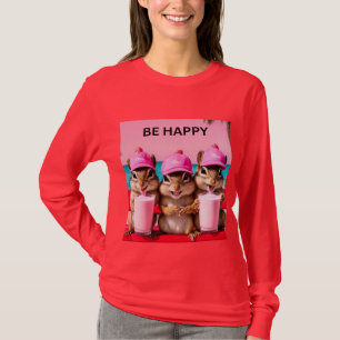 Camiseta Esquilos felizes com milkshakes de morango