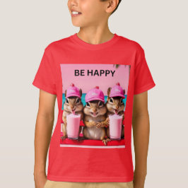Camiseta esquilos felizes com milkshakes de morango