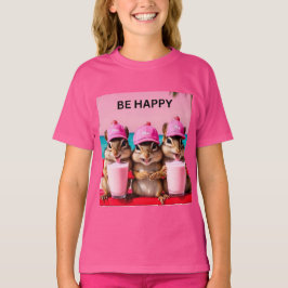 Camiseta Esquilos felizes milkshakes de morango rosa