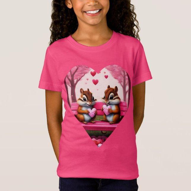 Camiseta  Esquilos fofos e corações de doce (Frente)