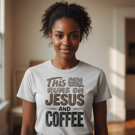 Camiseta Essa garota corre em Jesus e café cristão