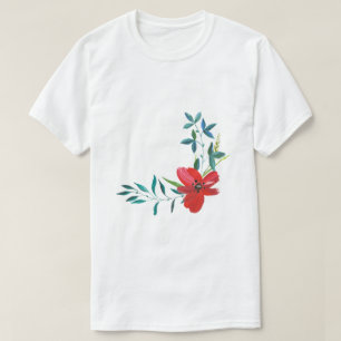 Camiseta Essencial Flor Vermelha & Folha Verde em