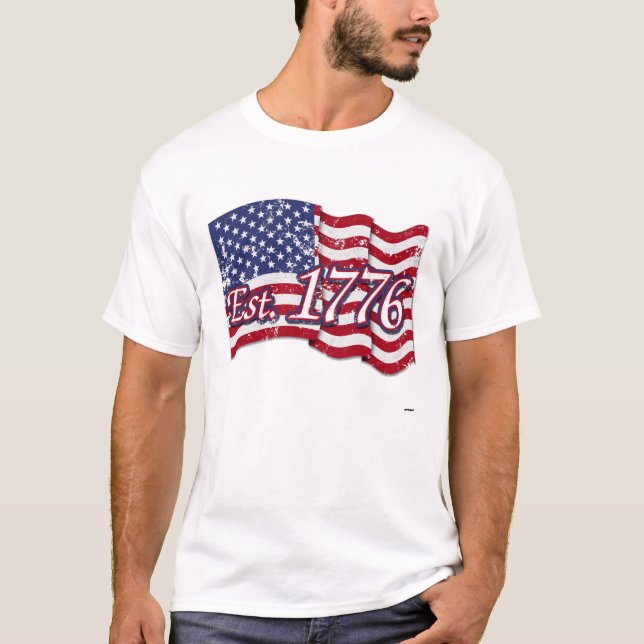 Camiseta Est. 1776 EUA Flag - angustiado (Frente)