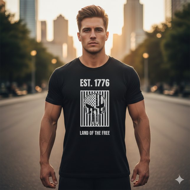 Camiseta EST. 1776 Patriotic Punisher Skull Us Flag T-Shirt (Criador carregado)