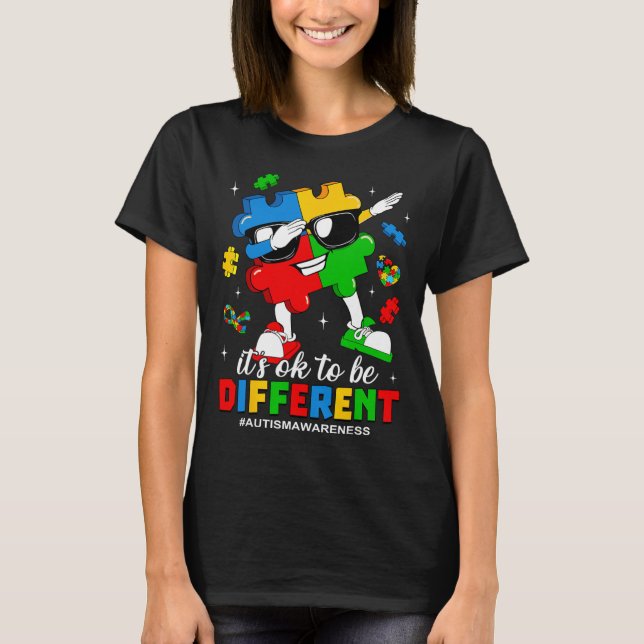 Camiseta Está bem ser diferente abater Quebra-cabeça Autism (Frente)