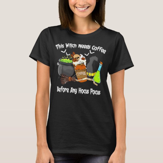 Camiseta Esta Bruxa Precisa De Café Antes De Qualquer Hocus (Frente)