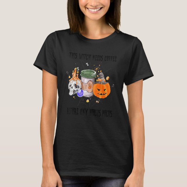 Camiseta Esta Bruxa Precisa De Café Antes De Qualquer Hocus (Frente)
