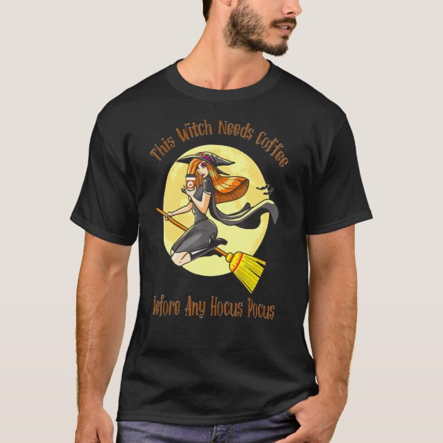Camiseta Esta Bruxa Precisa De Café Antes De Qualquer Hocus (Frente)