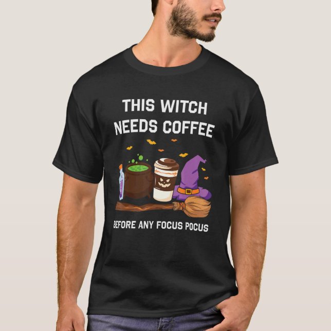 Camiseta Esta Bruxa Precisa De Café Antes De Qualquer Poco  (Frente)