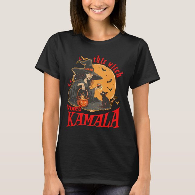 Camiseta Esta Bruxa Vota Kamala Witchy Halloween Feminista (Frente)